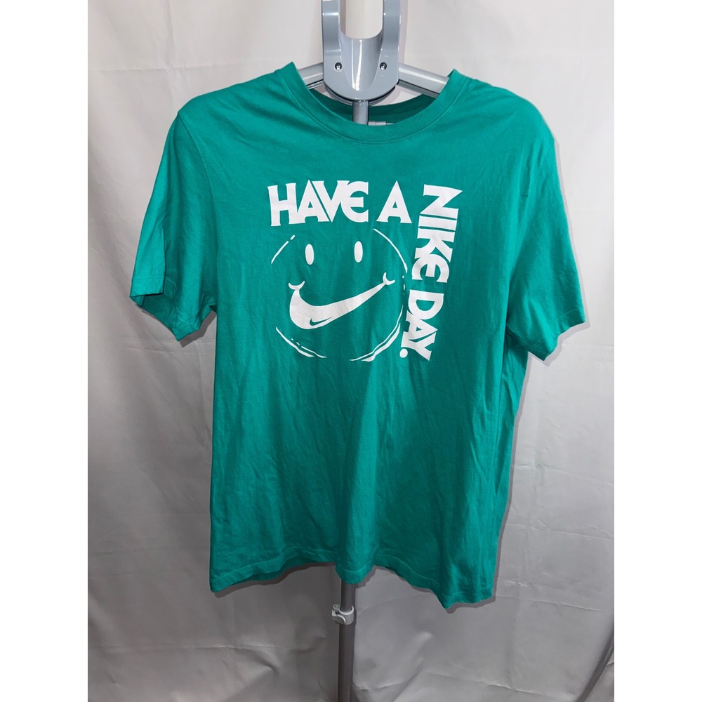 Nike Kids Have A Nike Day Smiley Face Graphic Tee Shirt Teal Green Large L